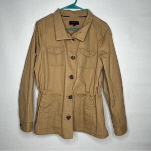 Talbots Lightweight Tan Beige Canvas Military‎ Style Jacket L NWOT Adjust Waist
